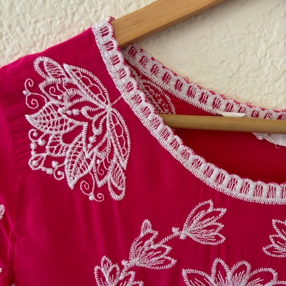 Solitaire Anthropologie Women's Pink Floral Embroidered Scoop Neck Blouse Size L - Picture 5 of 10